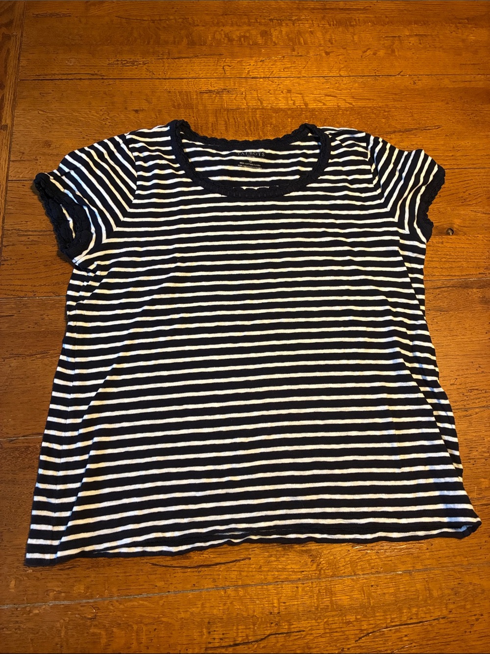 Talbots Black & White Striped Short Sleeve Tee